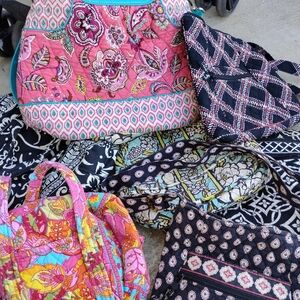 Vera Bradley Pink Floral Quilted Tote with Teal Trim and Geometric Accents